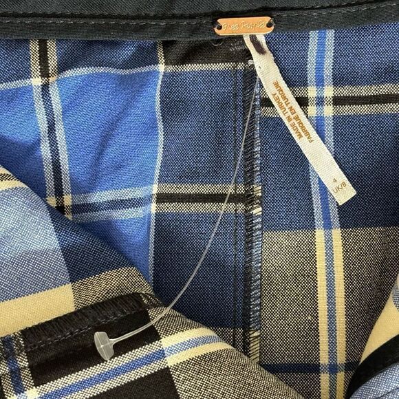Free People Jules High Waist Plaid Flare Pants Blue/Black size 4 new - Picture 7 of 15